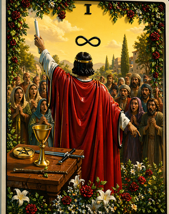 The magician card viewed from behind